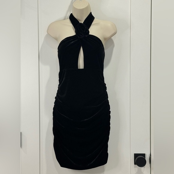 Bardot Inara Velour Mini Dress Rosette Halter Whimsigoth Black Size 8 New Party - Picture 5 of 15